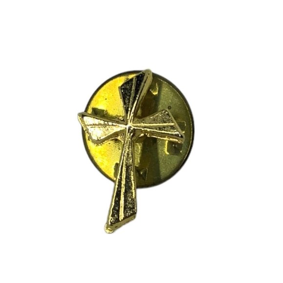Vintage Goldtone Small 5/8" Cross Lapel Pin - Picture 2 of 7